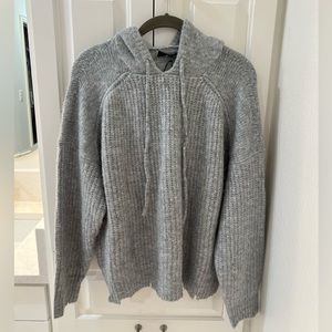 Brand New Olivaceous Distressed Light Grey Cropped Sweater Hoodie, Size L